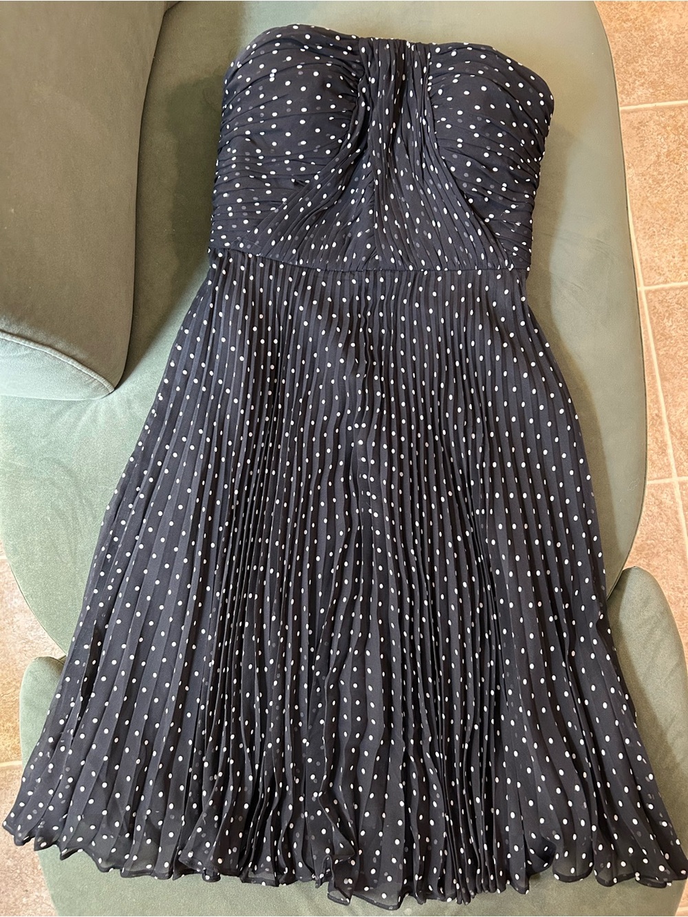 Strapless Black Polka Dot Pleated Dress